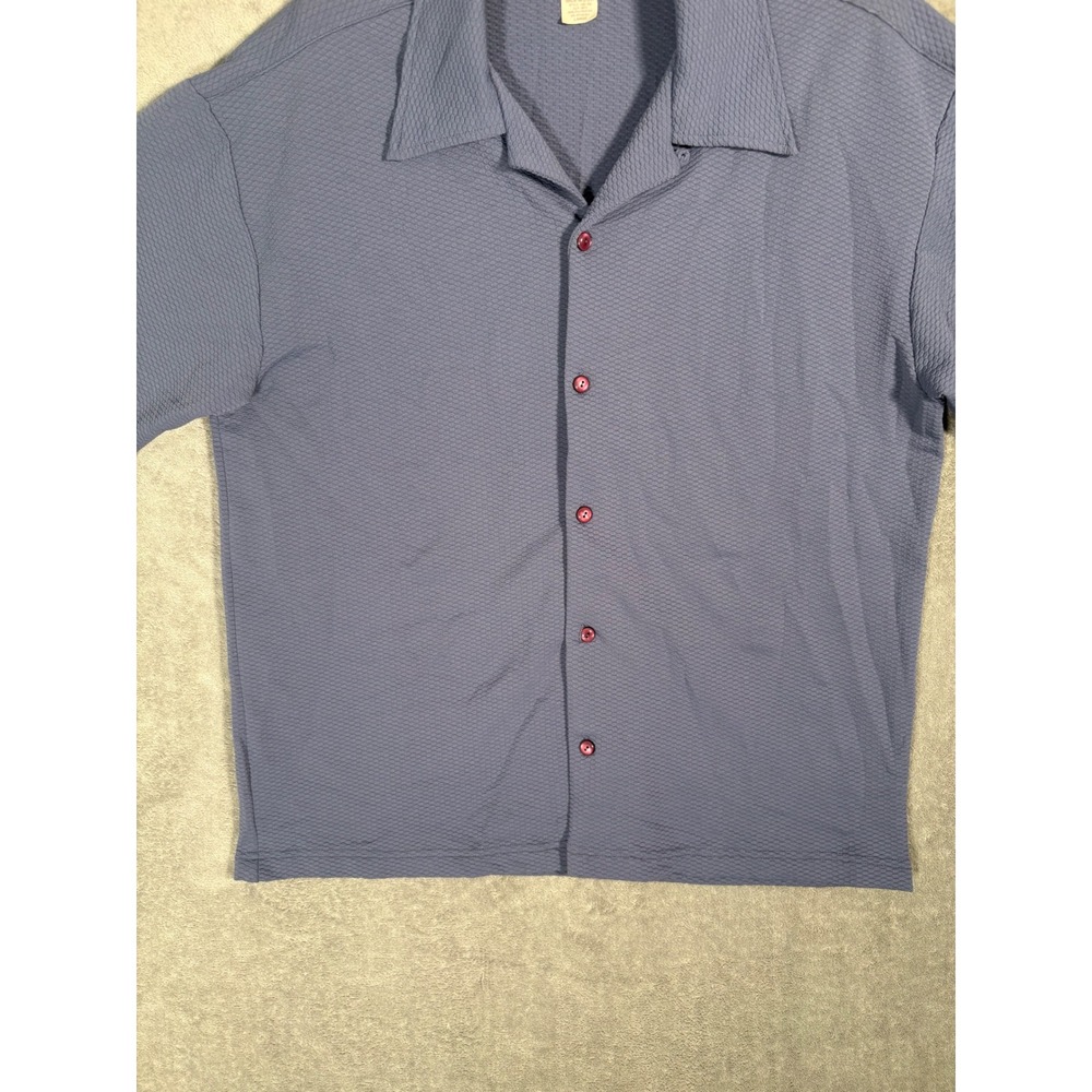 Vintage BC Ethic Mens L Blue Textured Camp Collar Button Up Shirt Loop Collar - Picture 9 of 13